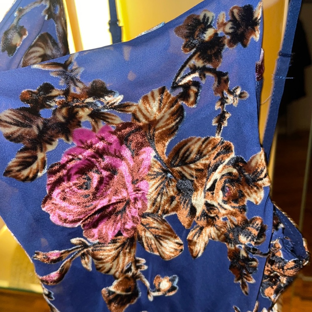 Princess Polly Jacquard Dress Midnight moon mini cowl neck velvet floral Small - Picture 7 of 9